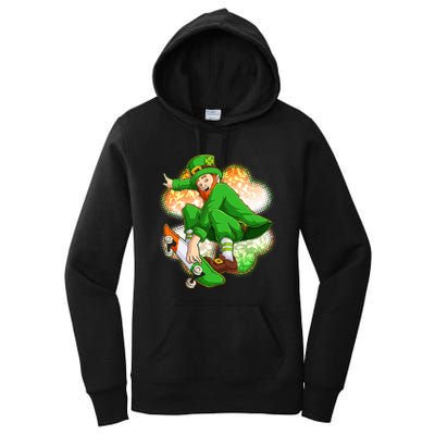 Happy St Patricks Day Skateboarding Leprechaun Women's Pullover Hoodie