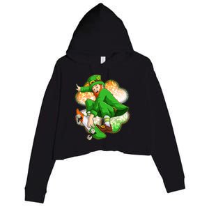 Happy St Patricks Day Skateboarding Leprechaun Crop Fleece Hoodie