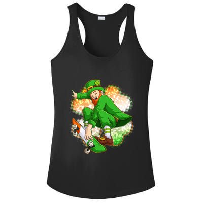 Happy St Patricks Day Skateboarding Leprechaun Ladies PosiCharge Competitor Racerback Tank