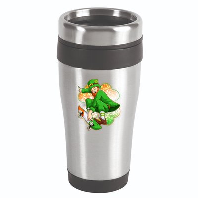 Happy St Patricks Day Skateboarding Leprechaun 16oz Travel Tumbler