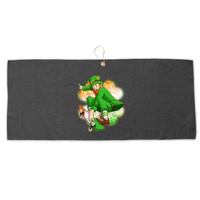 Happy St Patricks Day Skateboarding Leprechaun Large Microfiber Waffle Golf Towel