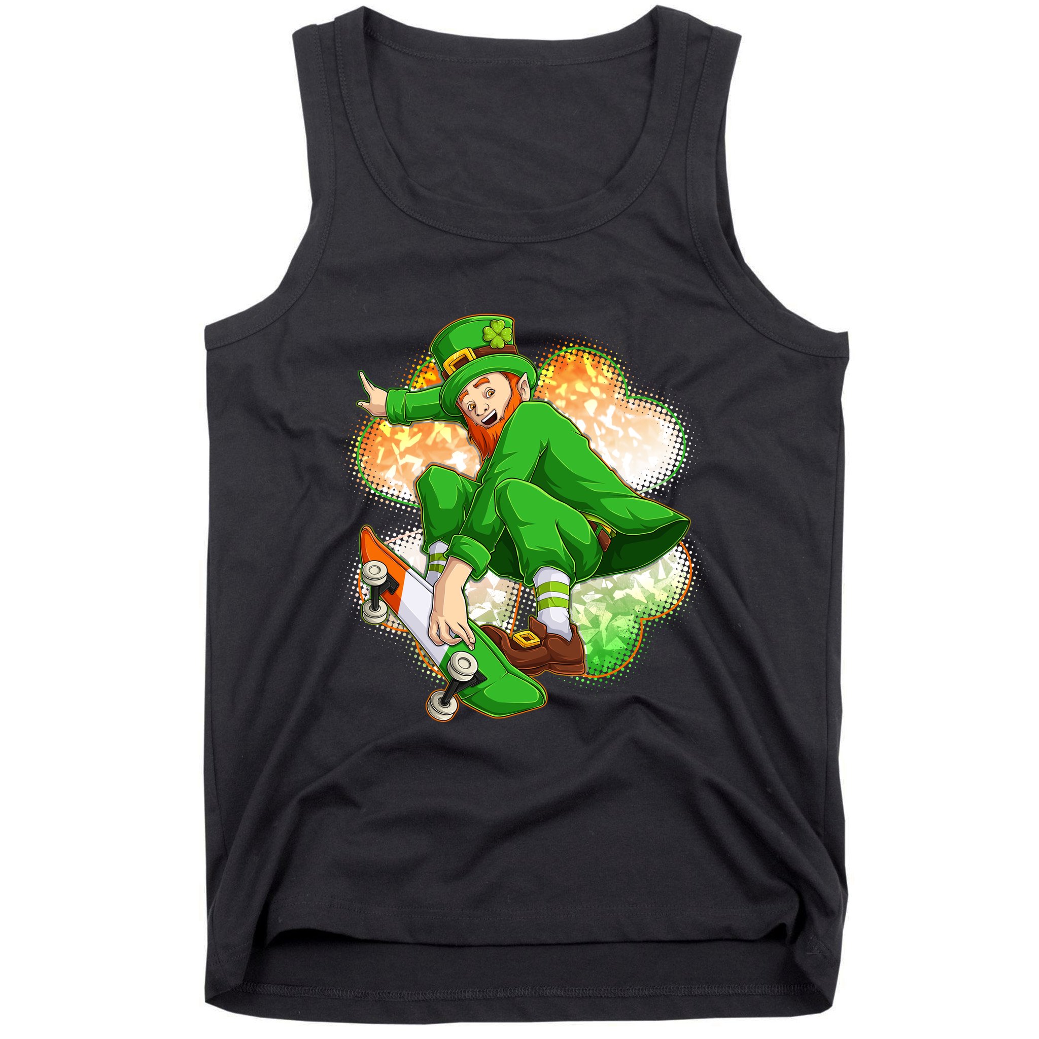 Happy St Patricks Day Skateboarding Leprechaun Tank Top