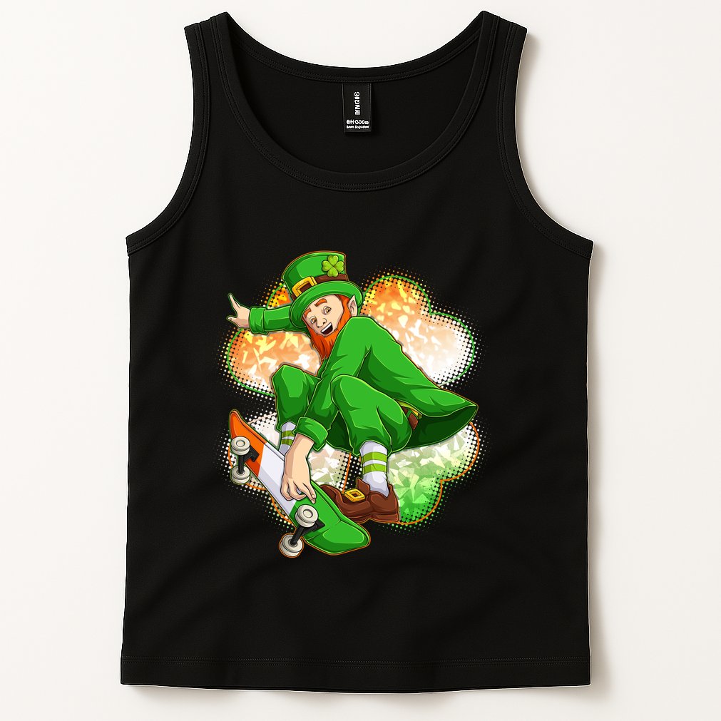 Happy St Patricks Day Skateboarding Leprechaun Tank Top
