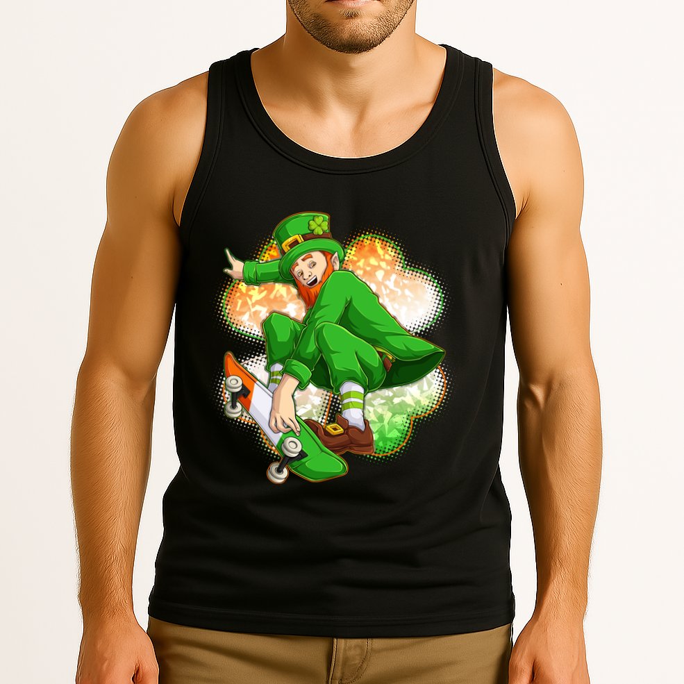 Happy St Patricks Day Skateboarding Leprechaun Tank Top