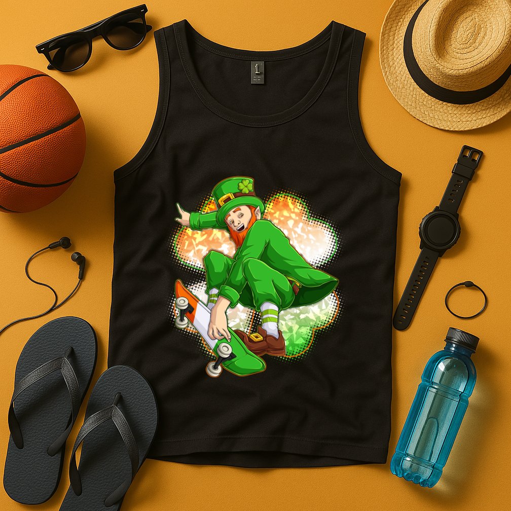 Happy St Patricks Day Skateboarding Leprechaun Tank Top