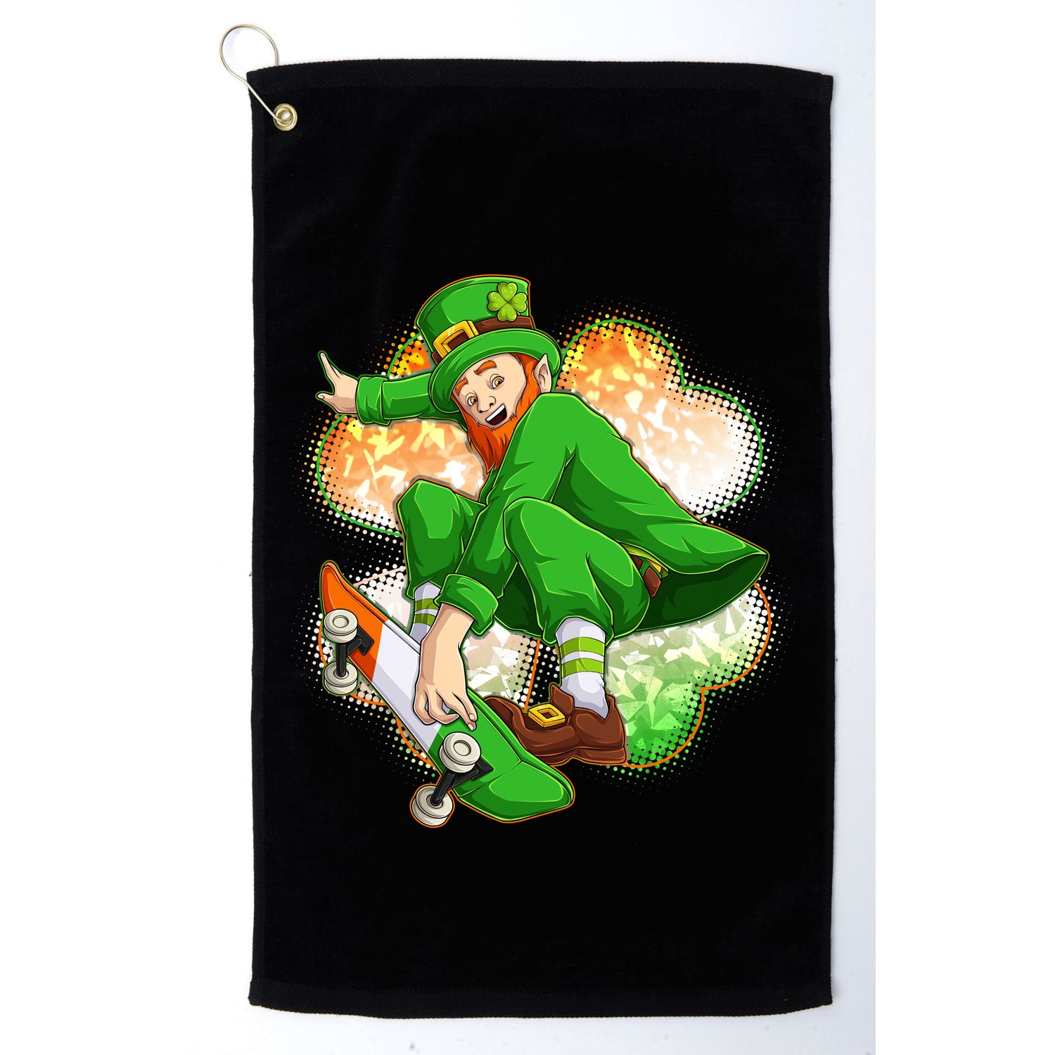 Happy St Patricks Day Skateboarding Leprechaun Golf Towel