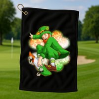 Happy St Patricks Day Skateboarding Leprechaun Golf Towel