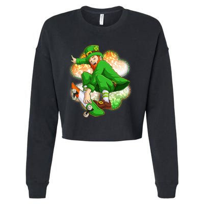 Happy St Patricks Day Skateboarding Leprechaun Cropped Pullover Crew
