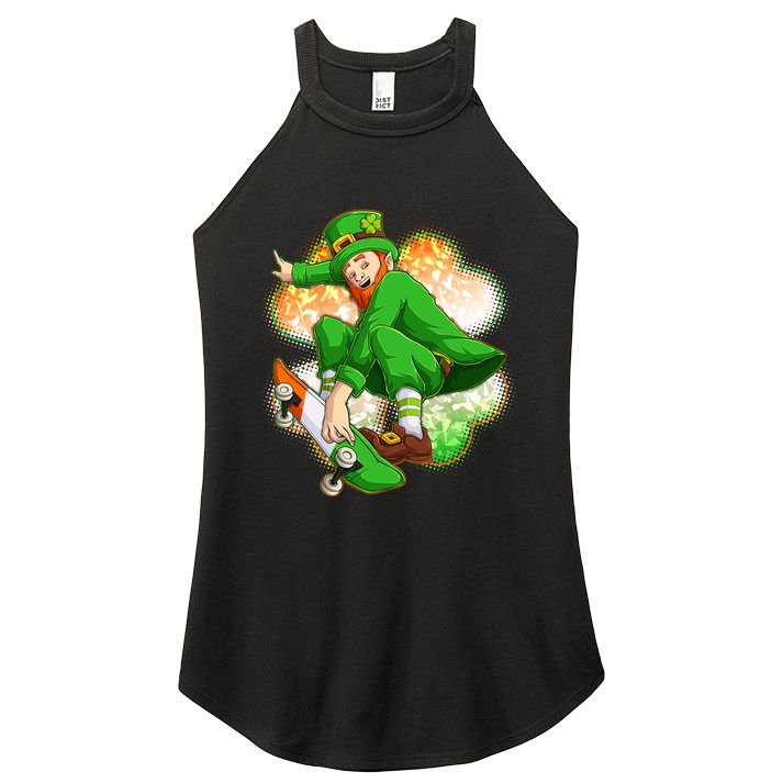 Happy St Patricks Day Skateboarding Leprechaun Women's Perfect Tri Rocker Tank