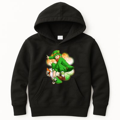 Happy St Patricks Day Skateboarding Leprechaun Kids Hoodie