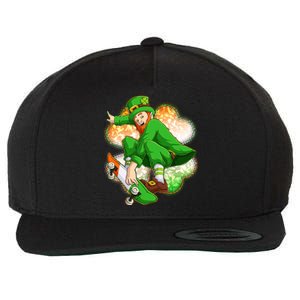 Happy St Patricks Day Skateboarding Leprechaun Wool Snapback Cap