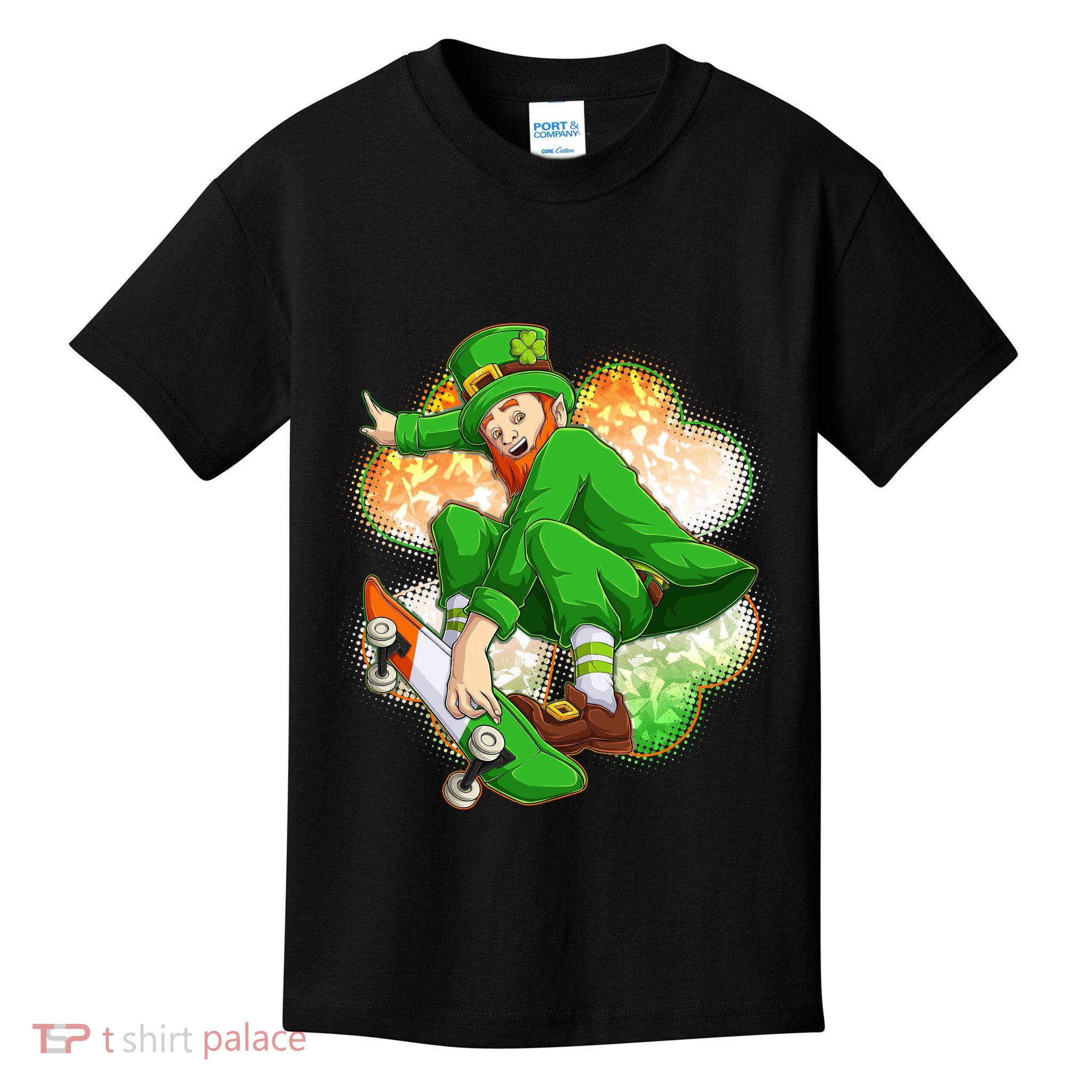 Happy St Patricks Day Skateboarding Leprechaun Kids T-Shirt