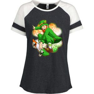 Happy St Patricks Day Skateboarding Leprechaun Enza Ladies Jersey Colorblock Tee