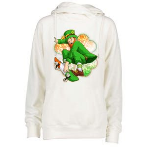 Happy St Patricks Day Skateboarding Leprechaun Womens Funnel Neck Pullover Hood