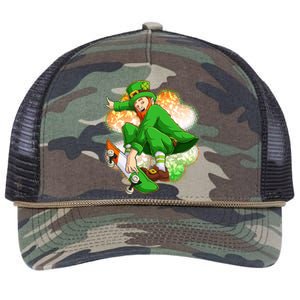 Happy St Patricks Day Skateboarding Leprechaun Retro Rope Trucker Hat Cap