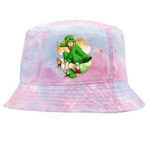 Happy St Patricks Day Skateboarding Leprechaun Tie-Dyed Bucket Hat