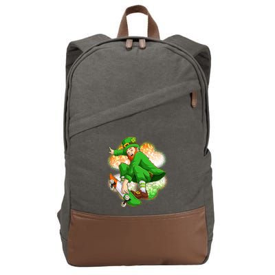 Happy St Patricks Day Skateboarding Leprechaun Cotton Canvas Backpack