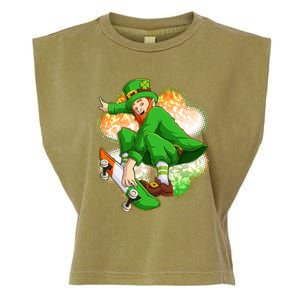 Happy St Patricks Day Skateboarding Leprechaun Garment-Dyed Women's Muscle Tee