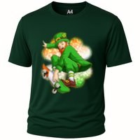 Happy St Patricks Day Skateboarding Leprechaun Cooling Performance Crew T-Shirt