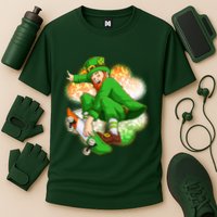 Happy St Patricks Day Skateboarding Leprechaun Cooling Performance Crew T-Shirt