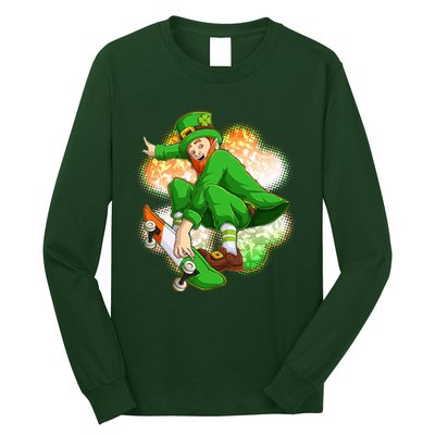 Happy St Patricks Day Skateboarding Leprechaun Long Sleeve Shirt