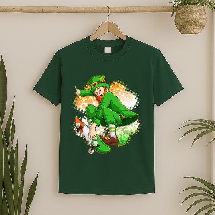 Happy St Patricks Day Skateboarding Leprechaun T-Shirt