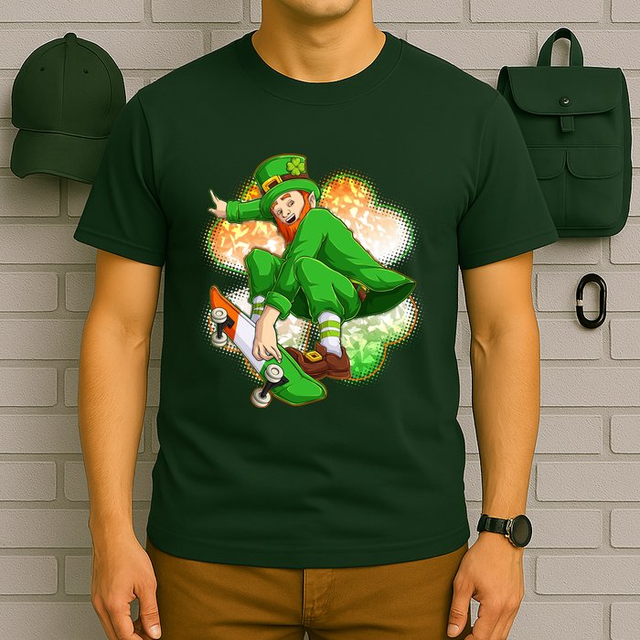 Happy St Patricks Day Skateboarding Leprechaun T-Shirt