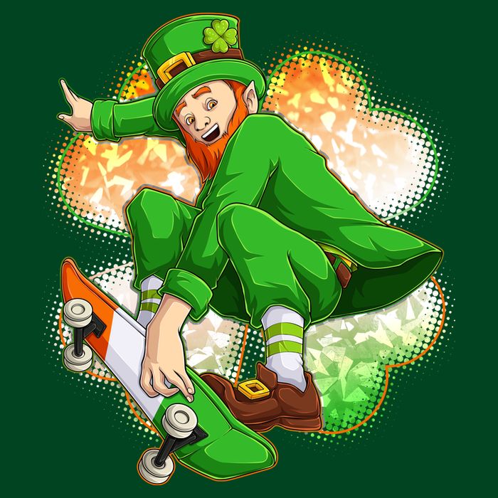 Happy St Patricks Day Skateboarding Leprechaun T-Shirt