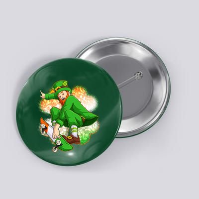Happy St Patricks Day Skateboarding Leprechaun Button
