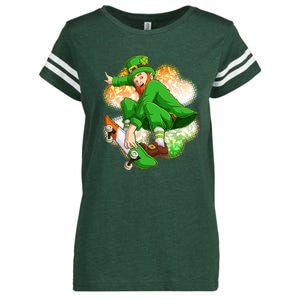 Happy St Patricks Day Skateboarding Leprechaun Enza Ladies Jersey Football T-Shirt