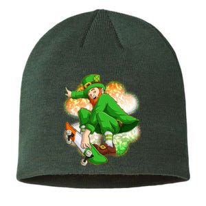 Happy St Patricks Day Skateboarding Leprechaun Sustainable Beanie