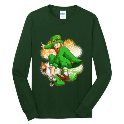 Happy St Patricks Day Skateboarding Leprechaun Tall Long Sleeve T-Shirt