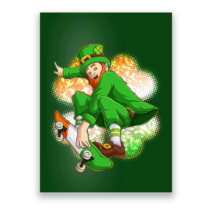 Happy St Patricks Day Skateboarding Leprechaun Poster