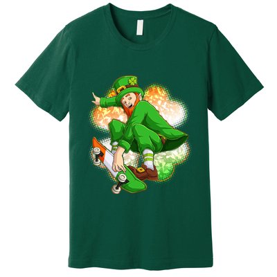 Happy St Patricks Day Skateboarding Leprechaun Premium T-Shirt