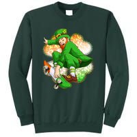 Happy St Patricks Day Skateboarding Leprechaun Tall Sweatshirt