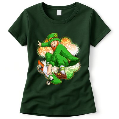 Happy St Patricks Day Skateboarding Leprechaun Womens T-Shirt