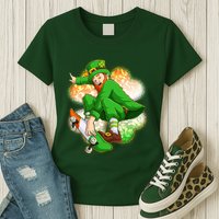 Happy St Patricks Day Skateboarding Leprechaun Womens T-Shirt