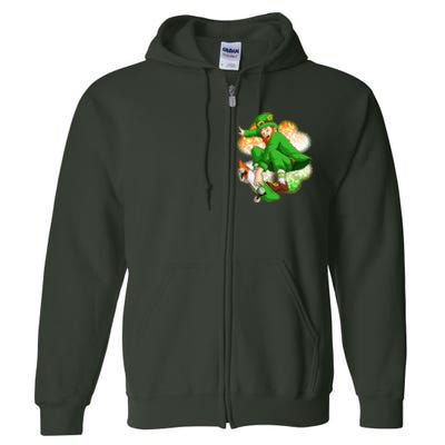 Happy St Patricks Day Skateboarding Leprechaun Full Zip Hoodie