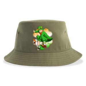 Happy St Patricks Day Skateboarding Leprechaun Sustainable Bucket Hat