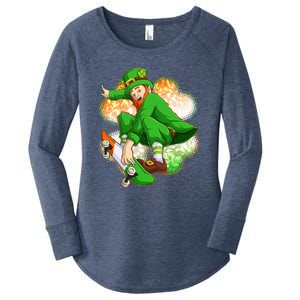 Happy St Patricks Day Skateboarding Leprechaun Women's Perfect Tri Tunic Long Sleeve Shirt