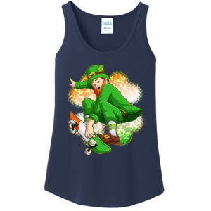 Happy St Patricks Day Skateboarding Leprechaun Ladies Essential Tank