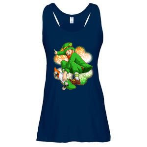 Happy St Patricks Day Skateboarding Leprechaun Ladies Essential Flowy Tank