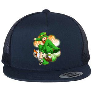 Happy St Patricks Day Skateboarding Leprechaun Flat Bill Trucker Hat