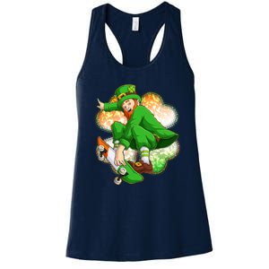 Happy St Patricks Day Skateboarding Leprechaun Women's Racerback Tank