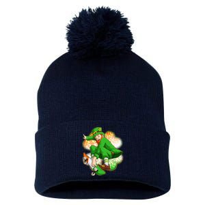 Happy St Patricks Day Skateboarding Leprechaun Pom Pom 12in Knit Beanie