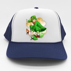 Happy St Patricks Day Skateboarding Leprechaun Trucker Hat