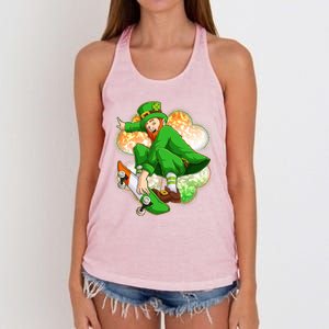 Happy St Patricks Day Skateboarding Leprechaun Women's Knotted Racerback Tank