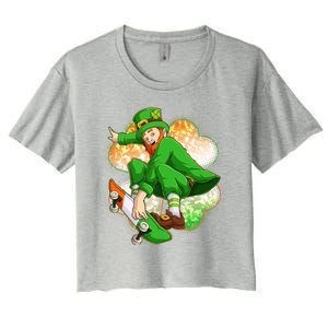 Happy St Patricks Day Skateboarding Leprechaun Women's Crop Top Tee