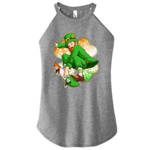 Happy St Patricks Day Skateboarding Leprechaun Women's Perfect Tri Rocker Tank