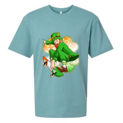 Happy St Patricks Day Skateboarding Leprechaun Sueded Cloud Jersey T-Shirt